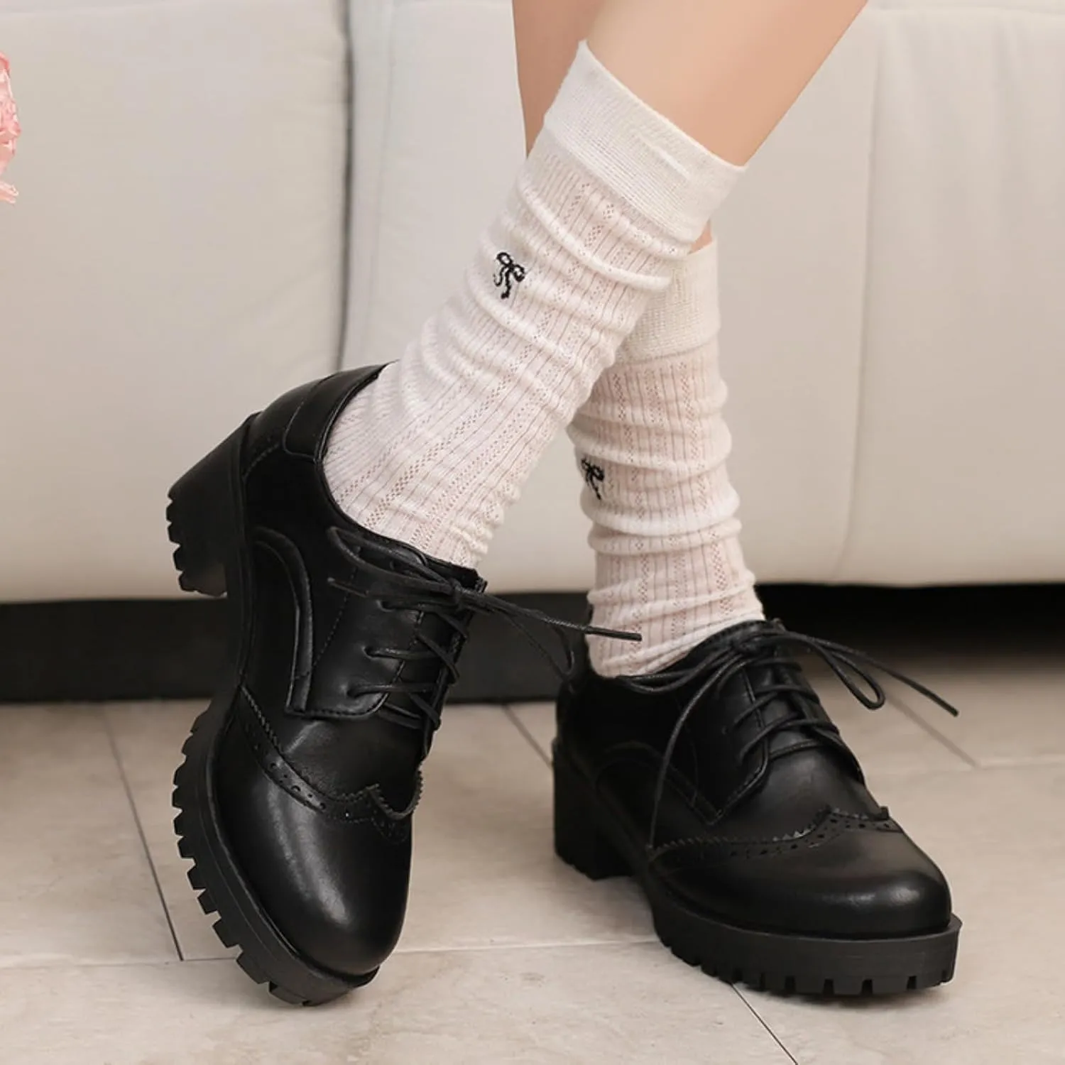 Women's Round Toe Lace-Up Low Platform Chunky Heel Block Oxfords Pumps Comfortable Derby Wingtip Saddle Brogues Loafers Shoes