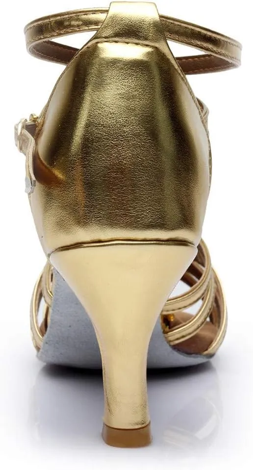 Womens Sandals Open Toe Buckle Mid Heels Latin Dance Shoes Ballroom Sandals Performance Practice Dancing Shoes