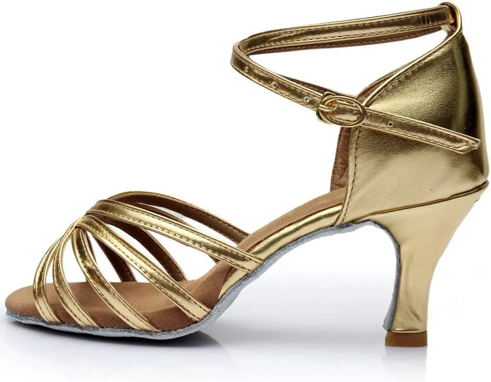 Womens Sandals Open Toe Buckle Mid Heels Latin Dance Shoes Ballroom Sandals Performance Practice Dancing Shoes