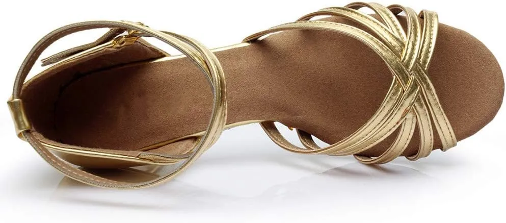 Womens Sandals Open Toe Buckle Mid Heels Latin Dance Shoes Ballroom Sandals Performance Practice Dancing Shoes