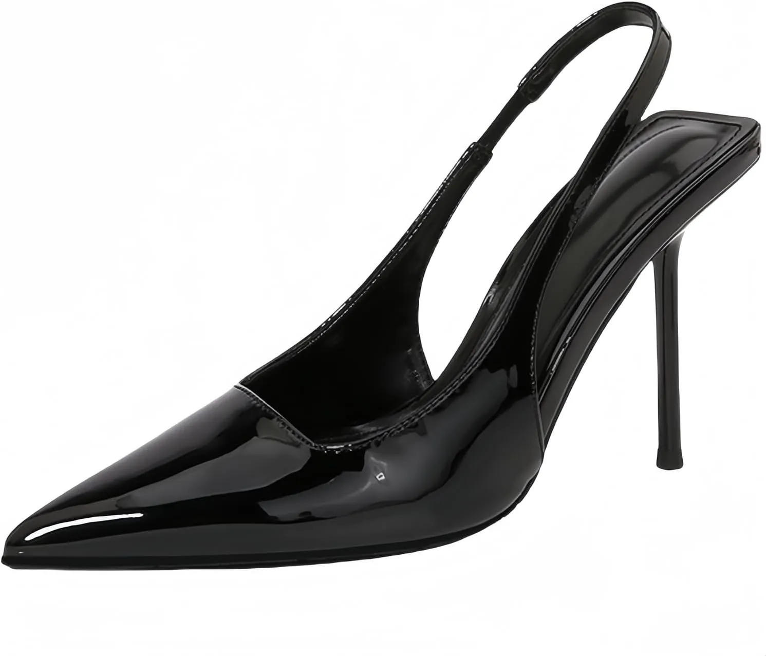 Womens Slingback Pointed Toe High Stiletto Heels Slip-on Pumps Backless Stretch Patent Leather Dress Shoes