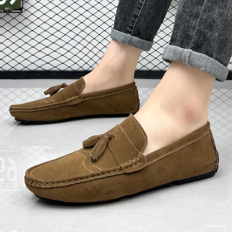 WOUND Mens Loafers Shoe Nubuck Leather Tassel Penny Driving Loafers Flexible Flat Heel Anti-Slip Classic Slip-on (Color : Brown, Size : 11.5)