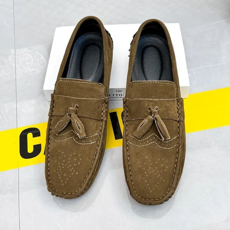 WOUND Mens Loafers Shoe Nubuck Leather Tassel Penny Driving Loafers Flexible Flat Heel Anti-Slip Classic Slip-on (Color : Brown, Size : 11.5)