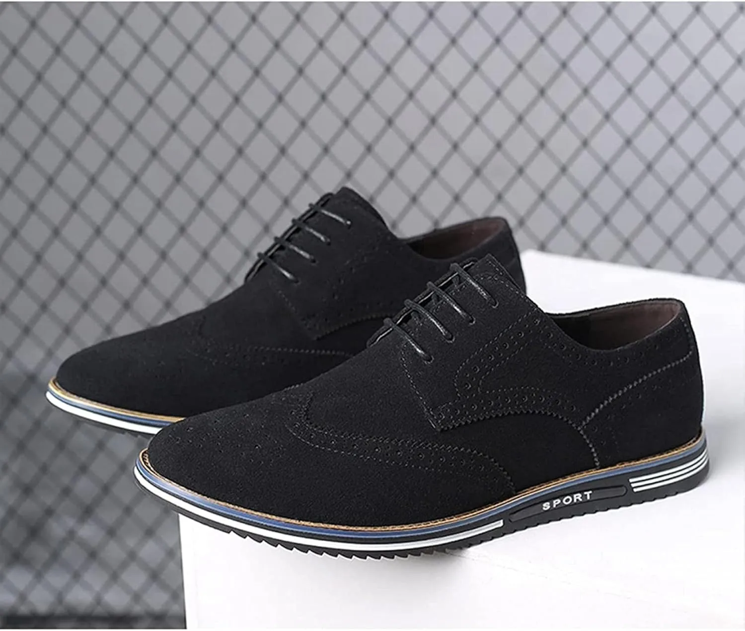 Yiozoi Men's Brogue Shoes Wear-Resistant Lace up Pointed Leather Flat Business Office Dress