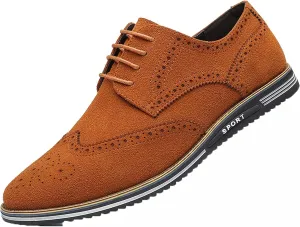 Yiozoi Men's Brogue Shoes Wear-Resistant Lace up Pointed Leather Flat Business Office Dress