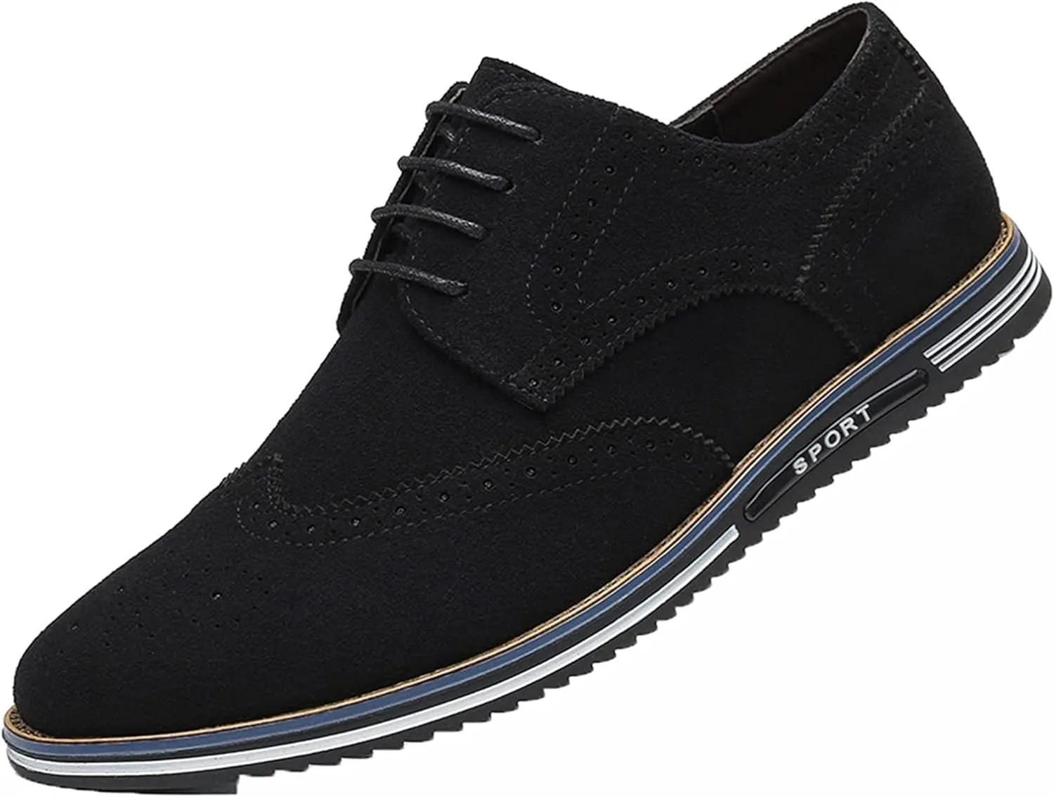 Yiozoi Men's Brogue Shoes Wear-Resistant Lace up Pointed Leather Flat Business Office Dress