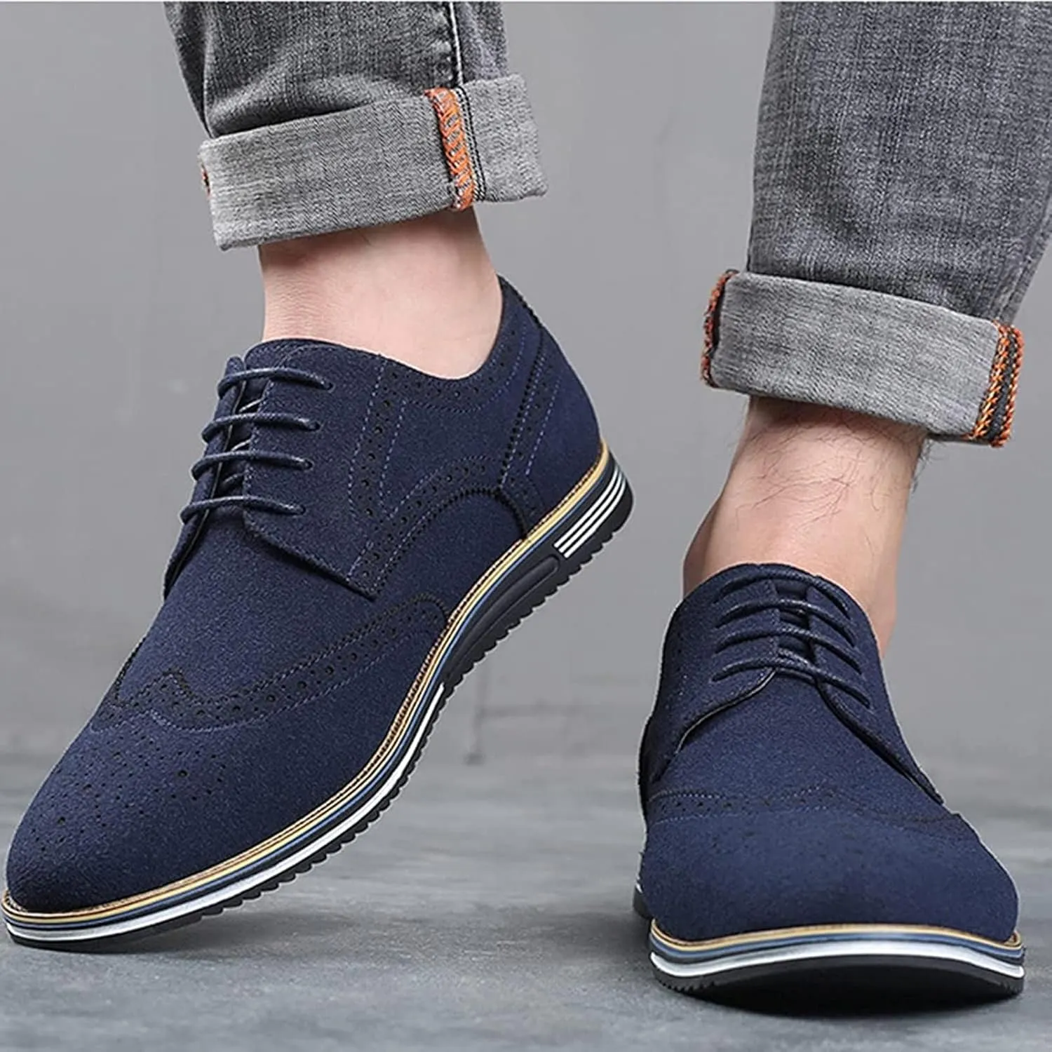 Yiozoi Men's Brogue Shoes Wear-Resistant Lace up Pointed Leather Flat Business Office Dress