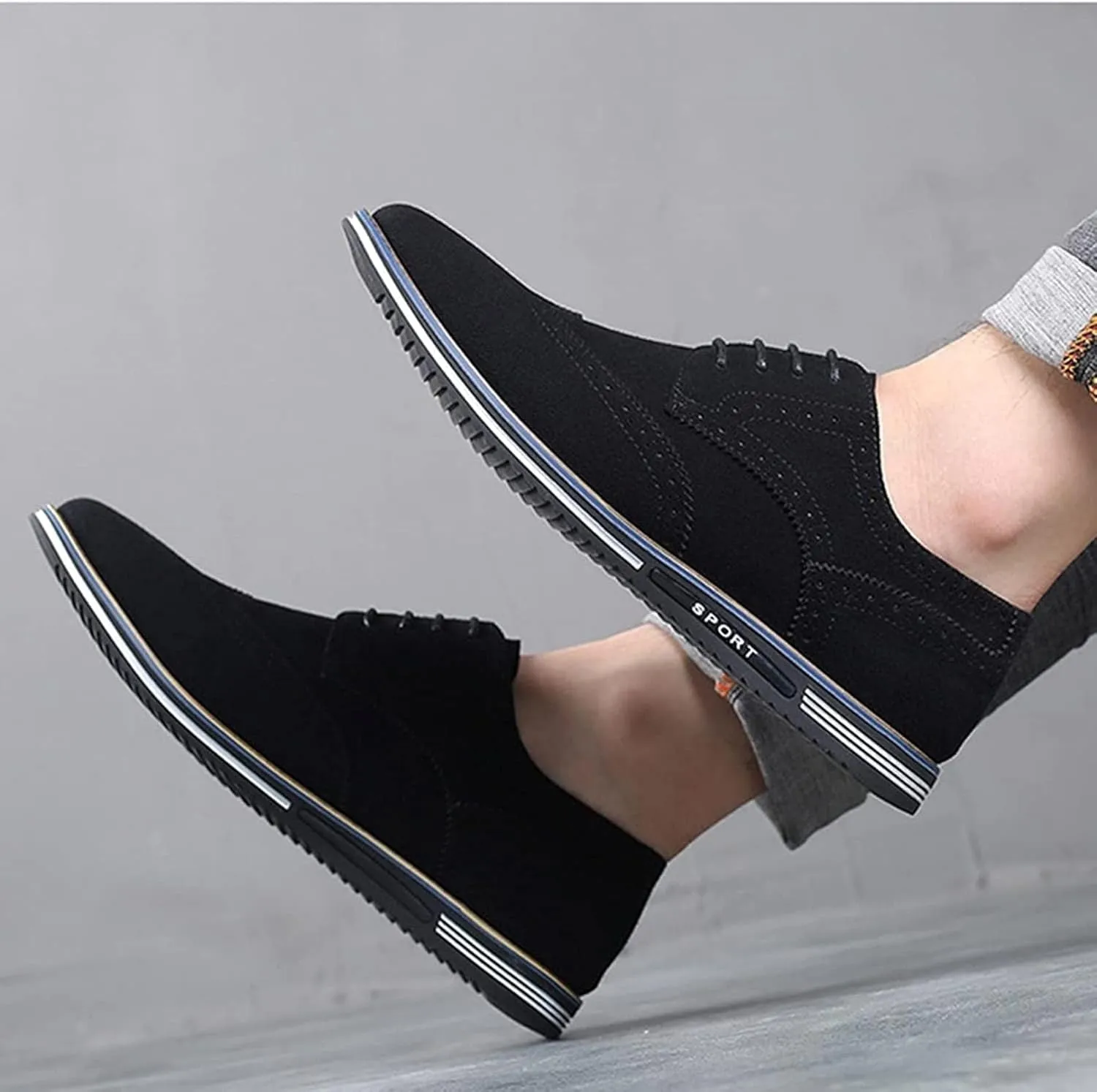 Yiozoi Men's Brogue Shoes Wear-Resistant Lace up Pointed Leather Flat Business Office Dress