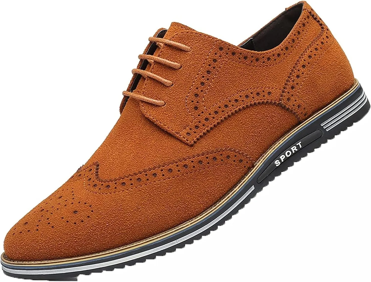 Yiozoi Men's Brogue Shoes Wear-Resistant Lace up Pointed Leather Flat Business Office Dress