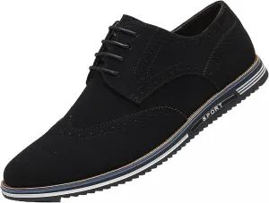 Yiozoi Men's Brogue Shoes Wear-Resistant Lace up Pointed Leather Flat Business Office Dress