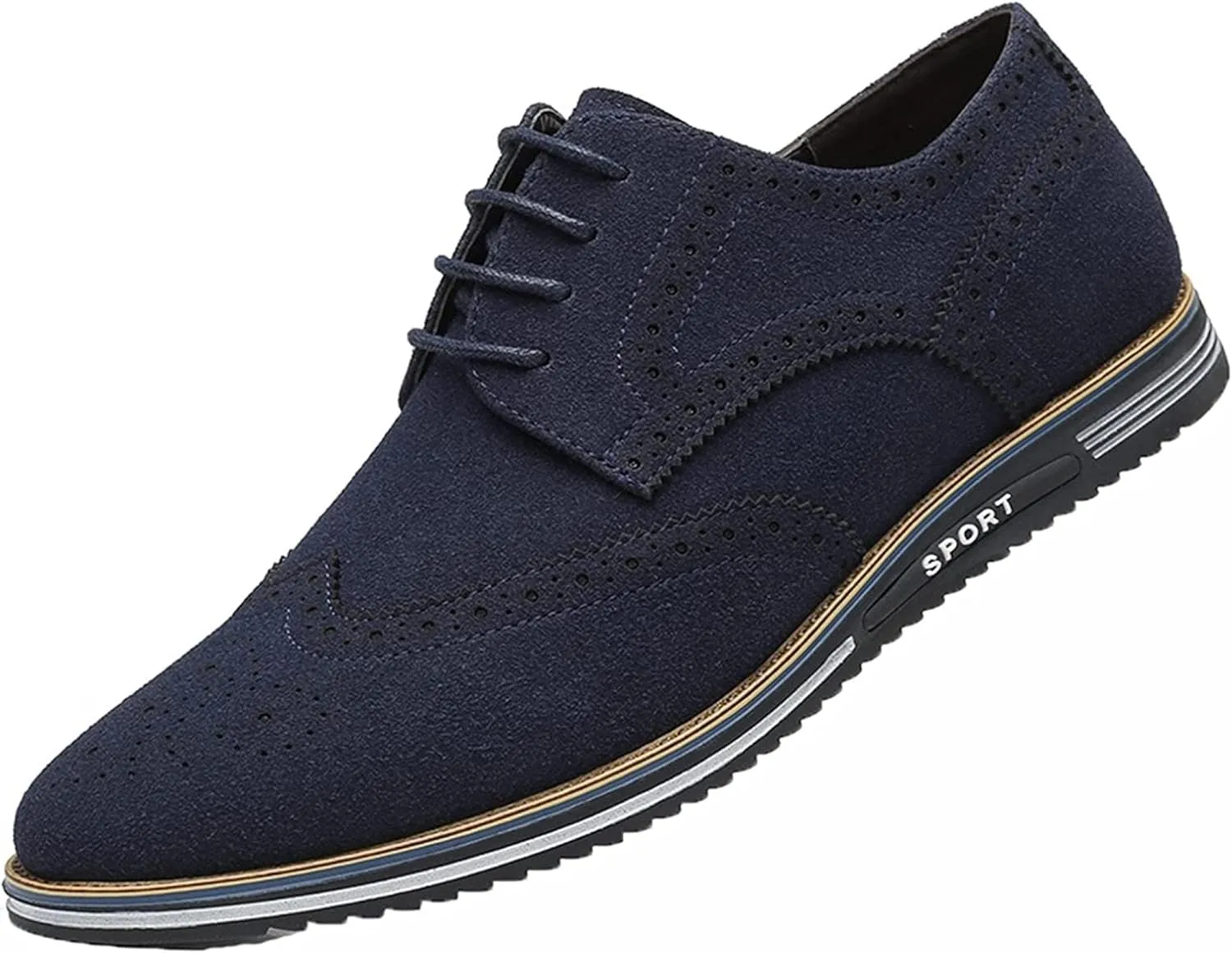 Yiozoi Men's Brogue Shoes Wear-Resistant Lace up Pointed Leather Flat Business Office Dress