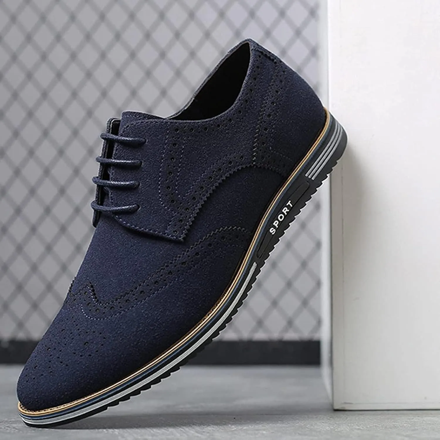 Yiozoi Men's Brogue Shoes Wear-Resistant Lace up Pointed Leather Flat Business Office Dress