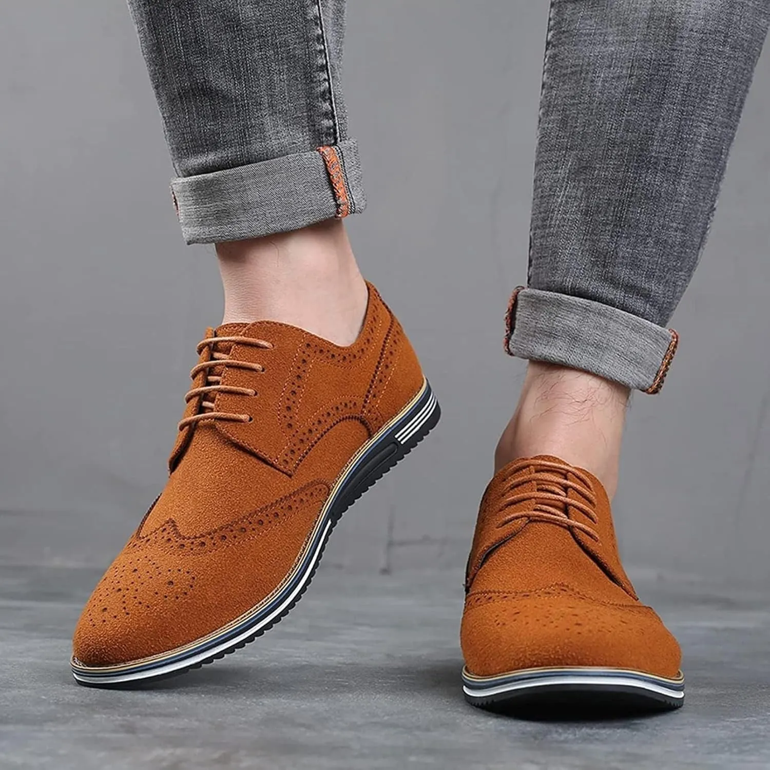 Yiozoi Men's Brogue Shoes Wear-Resistant Lace up Pointed Leather Flat Business Office Dress
