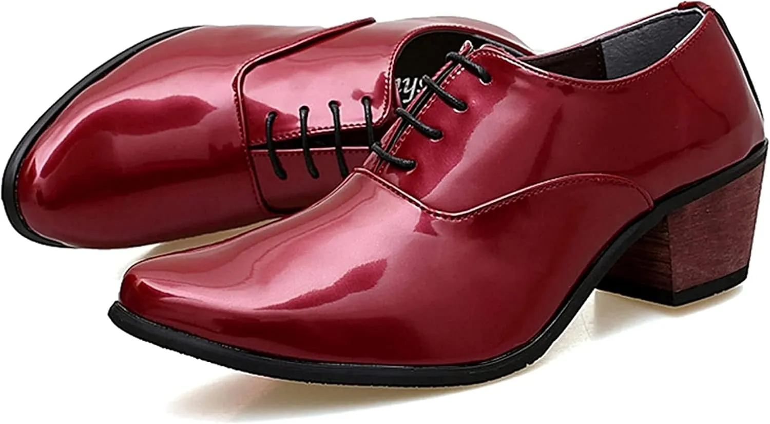Yiozoi Men's Official Shoes Patent Leather Lace up Height Increase Oxford Business Wedding Pointed Dress