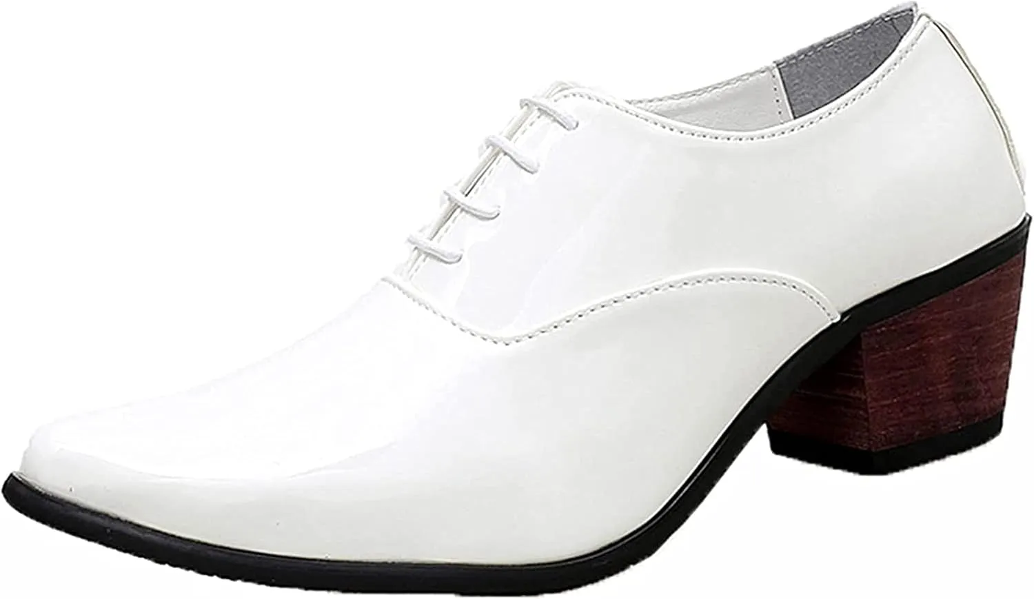 Yiozoi Men's Official Shoes Patent Leather Lace up Height Increase Oxford Business Wedding Pointed Dress