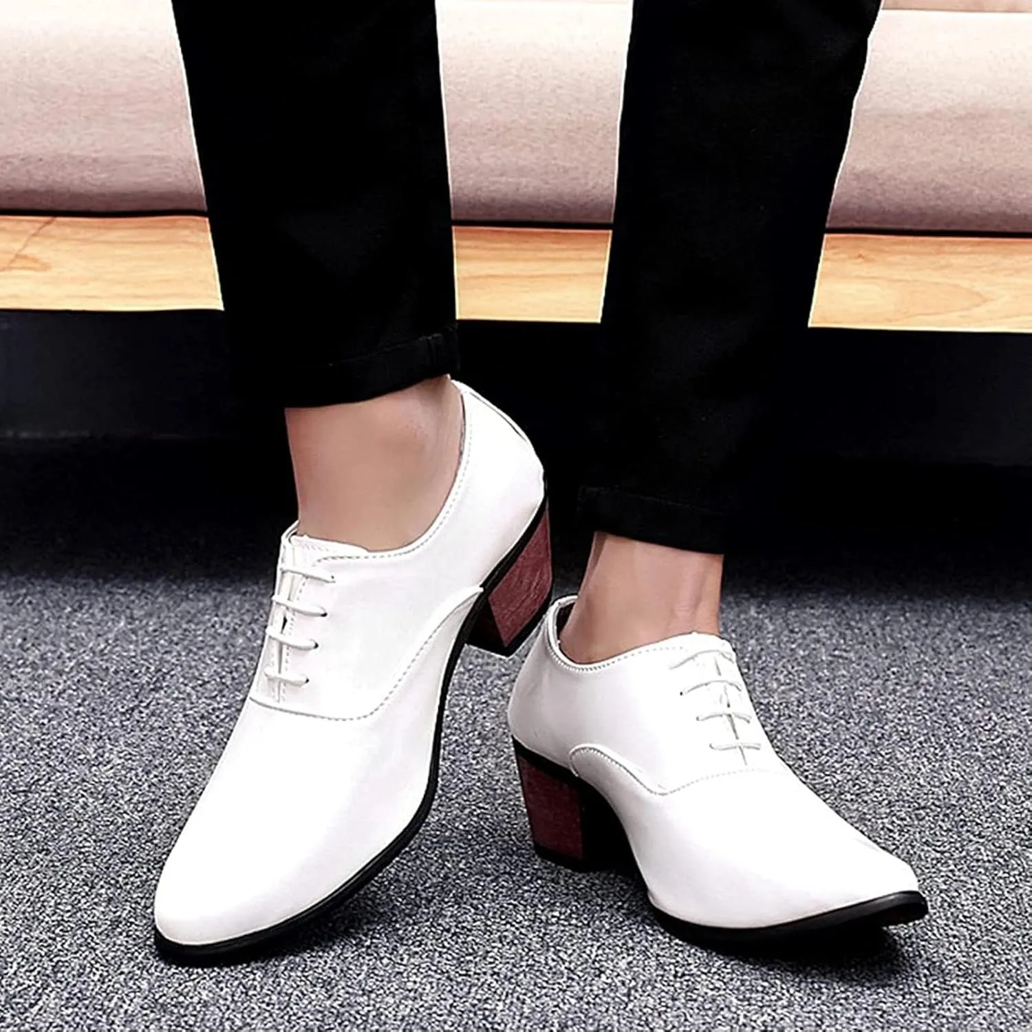 Yiozoi Men's Official Shoes Patent Leather Lace up Height Increase Oxford Business Wedding Pointed Dress