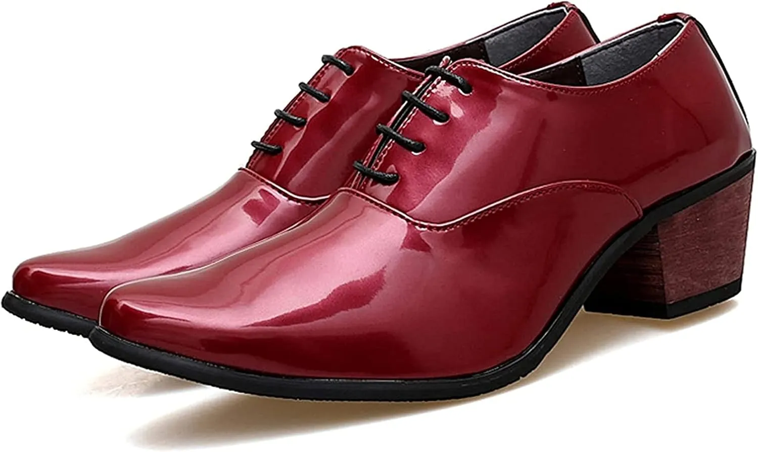 Yiozoi Men's Official Shoes Patent Leather Lace up Height Increase Oxford Business Wedding Pointed Dress