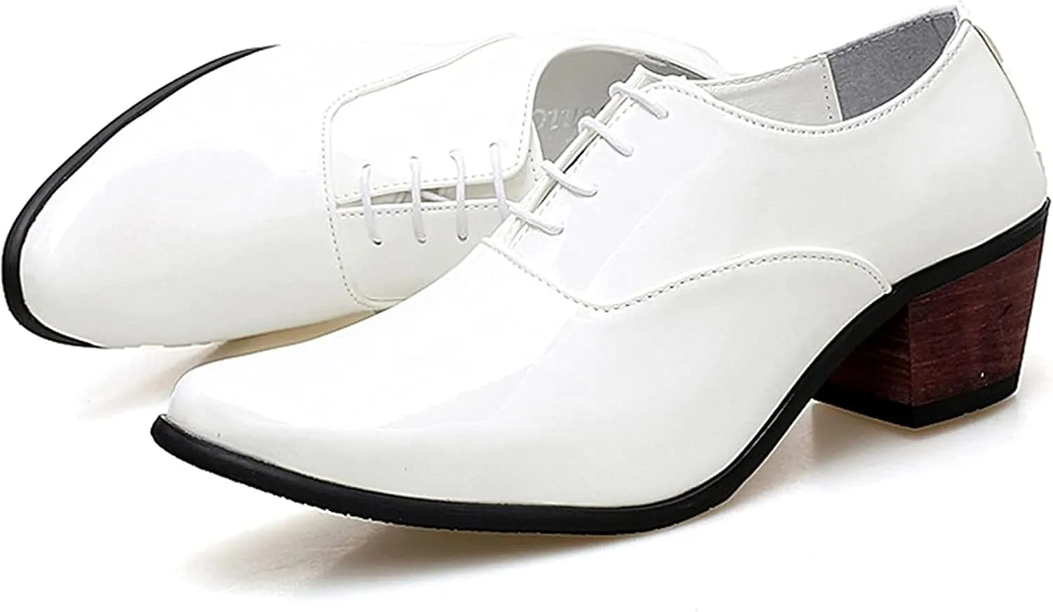 Yiozoi Men's Official Shoes Patent Leather Lace up Height Increase Oxford Business Wedding Pointed Dress