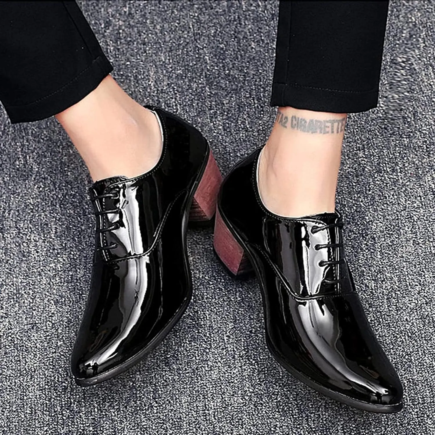 Yiozoi Men's Official Shoes Patent Leather Lace up Height Increase Oxford Business Wedding Pointed Dress