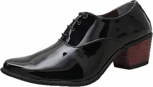 Yiozoi Men's Official Shoes Patent Leather Lace up Height Increase Oxford Business Wedding Pointed Dress