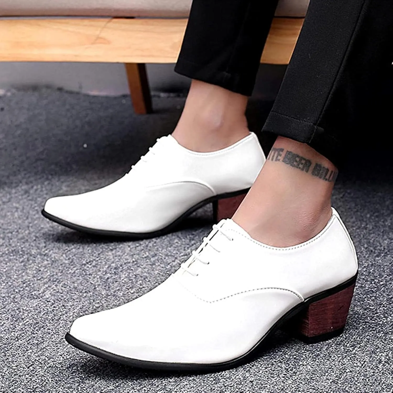 Yiozoi Men's Official Shoes Patent Leather Lace up Height Increase Oxford Business Wedding Pointed Dress