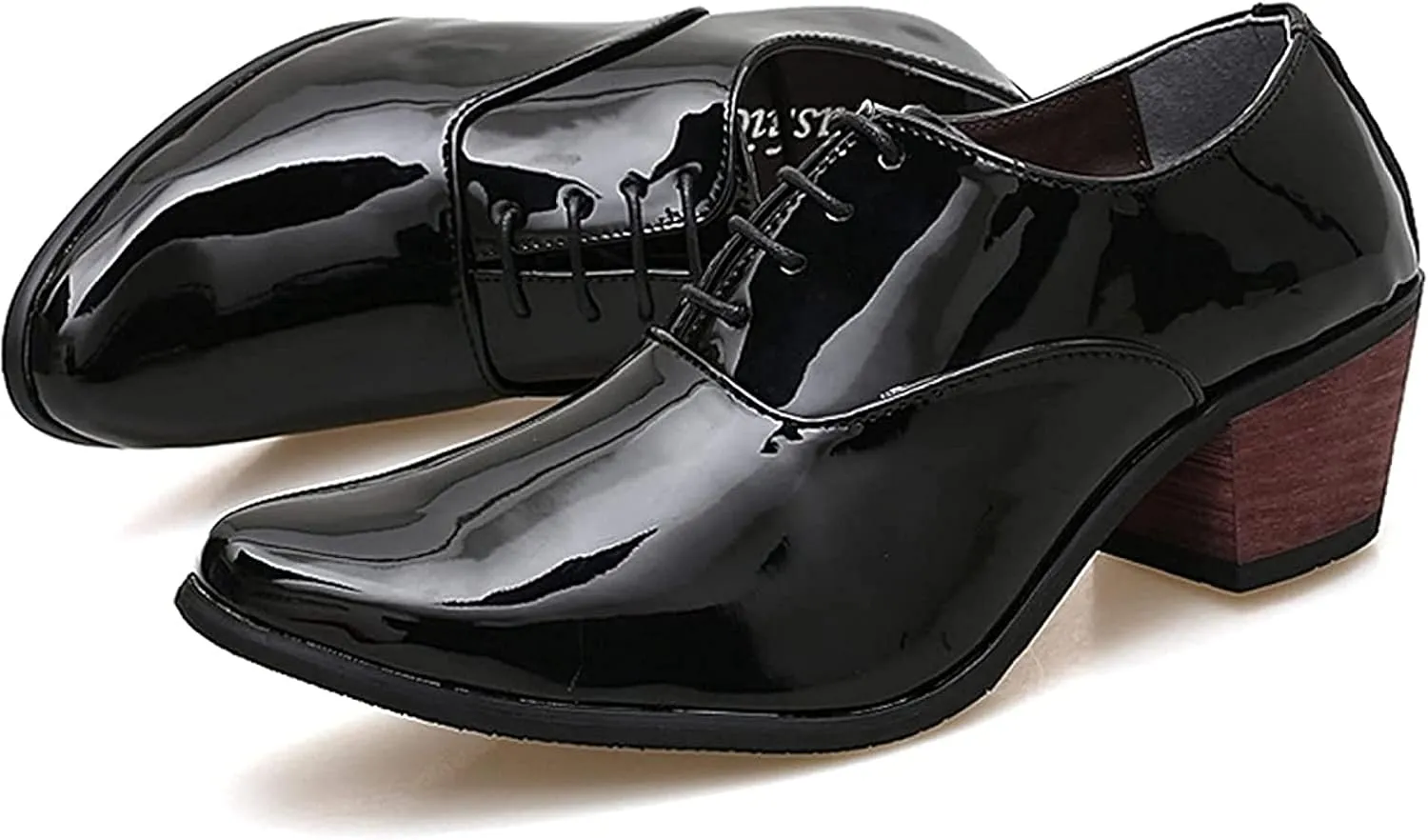 Yiozoi Men's Official Shoes Patent Leather Lace up Height Increase Oxford Business Wedding Pointed Dress