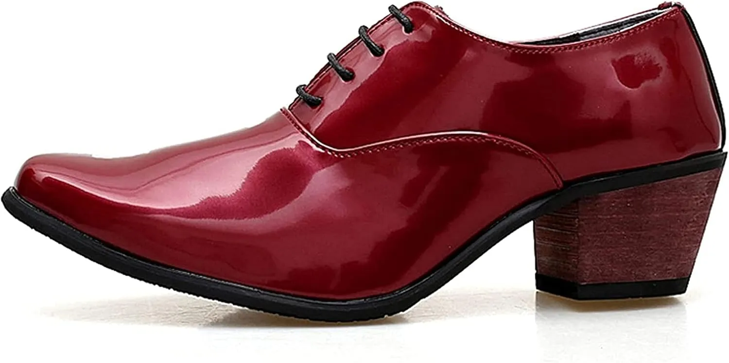 Yiozoi Men's Official Shoes Patent Leather Lace up Height Increase Oxford Business Wedding Pointed Dress