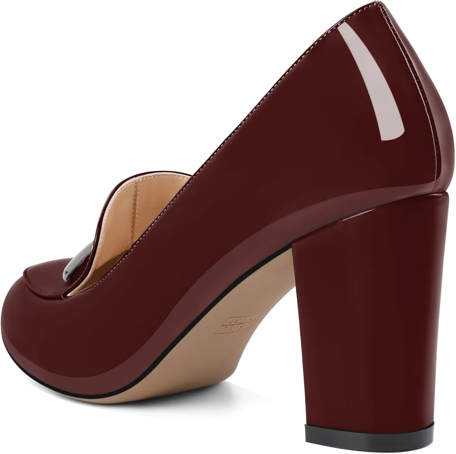 YODEKS Chunky Heels for Women Round Toe Block High Heels Slip on Pumps Loafers 3.5 Inch Closed Toe Shoes