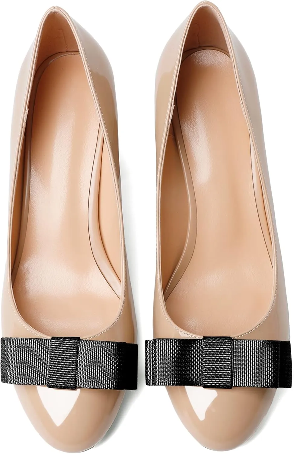YODEKS Women Low Block Chunky Heels Round Toe Sexy Slip On Pumps 2.5 Inch Mid Heel Elegant Black Bow Comfort Shoes