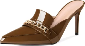 Zamikoo Women's Mule Heels Pointed Toe Slip On Stiletto High Heeled Mules with Gold Chain