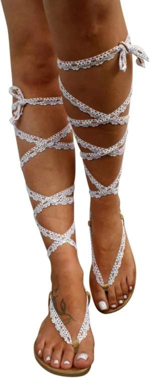 ZBYY Sandals for Women Flat,Summer Crisscross Strappy Knee High Gladiator Sandal Beach Flip Flops T-Strap Sandals